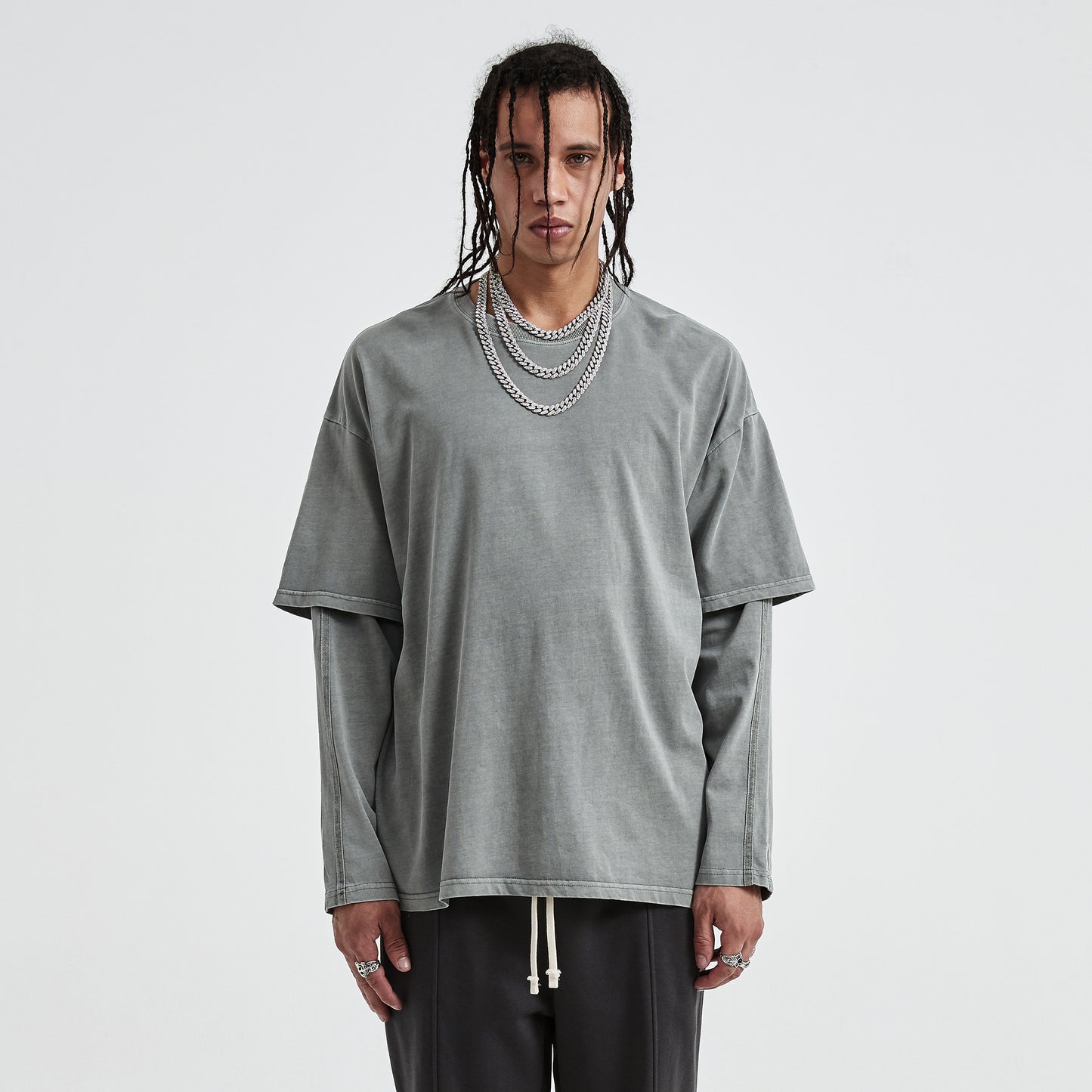 Faux-layered Faded Long Sleeve