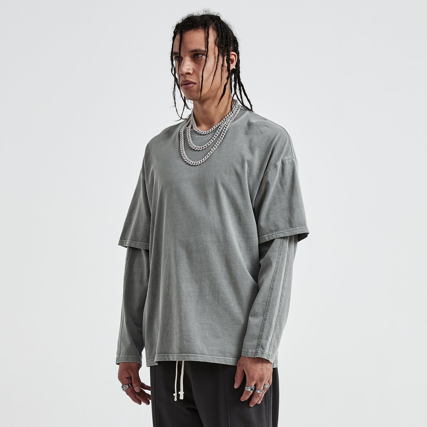 Faux-layered Faded Long Sleeve