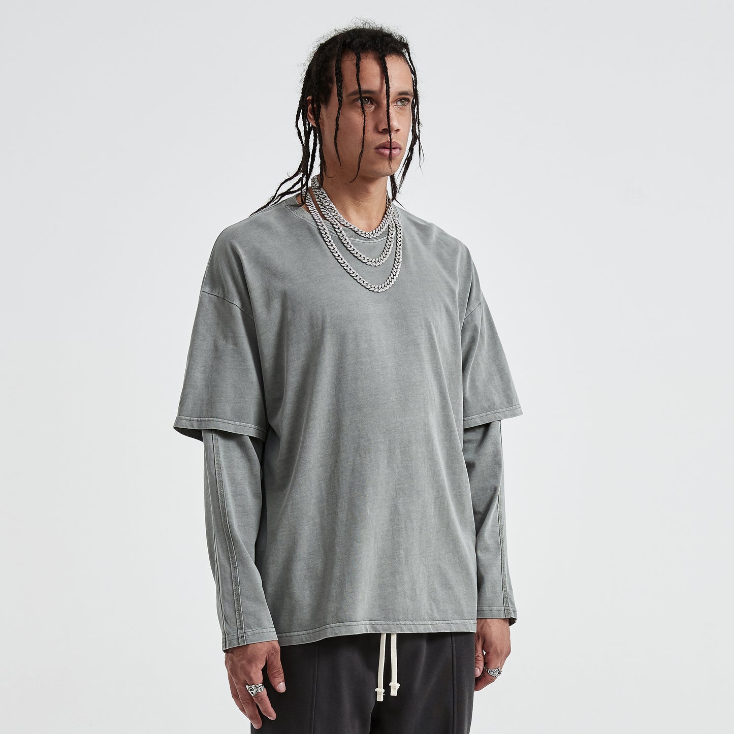 Faux-layered Faded Long Sleeve